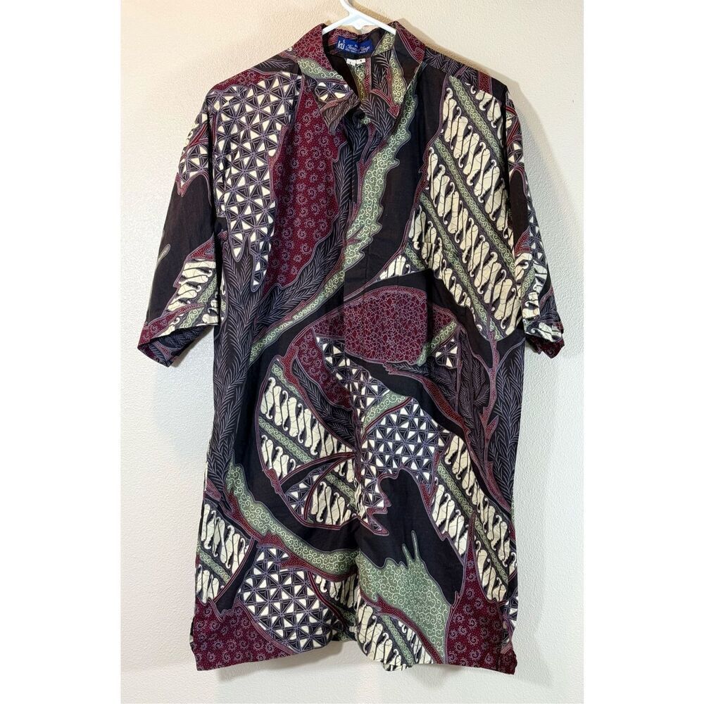 Batik Kencana Y2K Ungu Lightweight Short Sleeve Button Up Shirt Men's Large